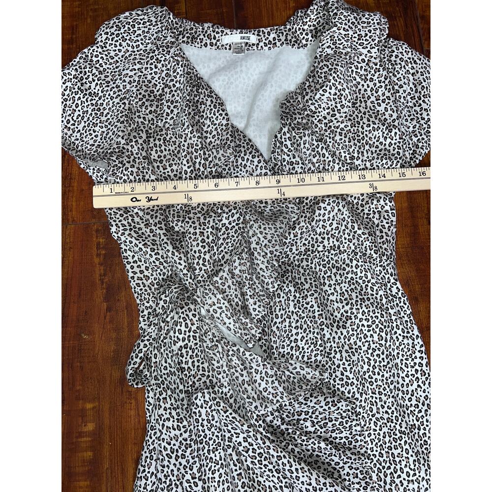 Amuse Society Leopard Print Ruffle Wrap Mini Dress Women Small black/white - Picture 8 of 10